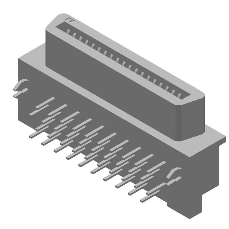 40 Pos SCSI Receptacle, 1.27mm Pitch, RA Thru-Hole, Signal