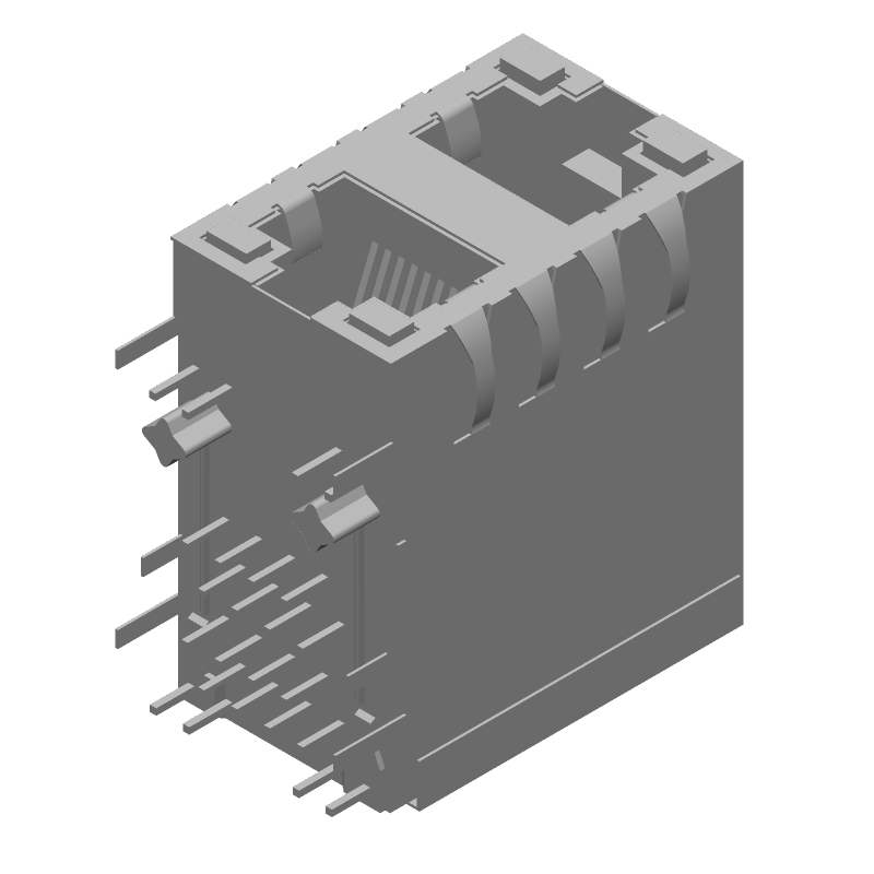 RJ11 Connector, 2 Port, 16 Pos, Right Angle, Shielded, Solder