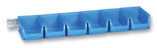 Storage Bin, 6-Piece Set with Metal Rail, Blue, 75mm x 165mm x 165mm