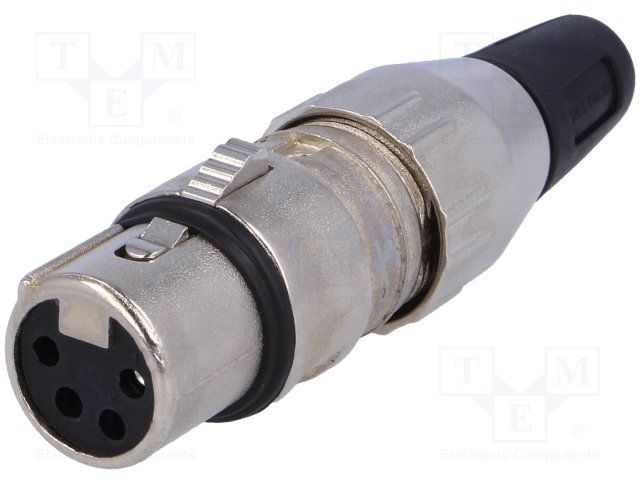 4-Pin XLR Audio Connector, Female, Cable Mount, 10A, 250V, Silver Contacts