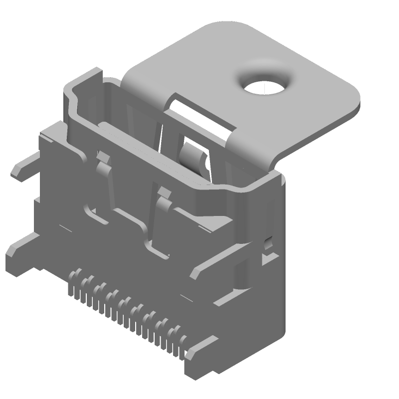 Right Angle HDMI Connector, 19 Pos, SMT, Female, Gold Plated