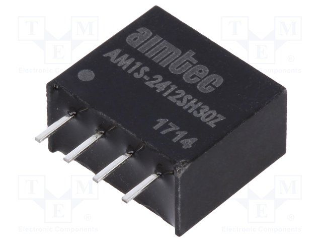 DC/DC Converter; Product Weight  (grams): 1.5; Input voltage min (V): 21.6; Input voltage max (V): 26.4; Output voltage min: 12; Output voltage max: 12; Output voltage dual assymetric (y/n): Single; Output Power (W): 1; Max Output current (A): 0.1; Efficiency (%): 80; Max Capacitive load (µF): 220; Package type: SIP4; Mounting: PCB; W (in): 0.24; L (in): 0.46; H (in): 0.4; W (mm): 6; L (mm): 11.68; H (mm): 9.7; Min Operating temperature: -40; Max operating temperature (°C): 85; Isolation (VDC): 3000; EMC compliance 2: EN 55032 Class B; Case material: Plastic (flammability to UL 94V-0) ; Application 4 (building automation/IoT): 1; MTBF (h): 1121000; Derating : 85; Voltage Accuracy (%): ±3; Line Regulation (% of Vin): ±1.2% per 1% Vin Change; Load Regulation %: ±10; Ripple & Noise (mV p-p): 100; Switching Frequency typ (KHz): Variable  80; Short circuit protection: Momentary