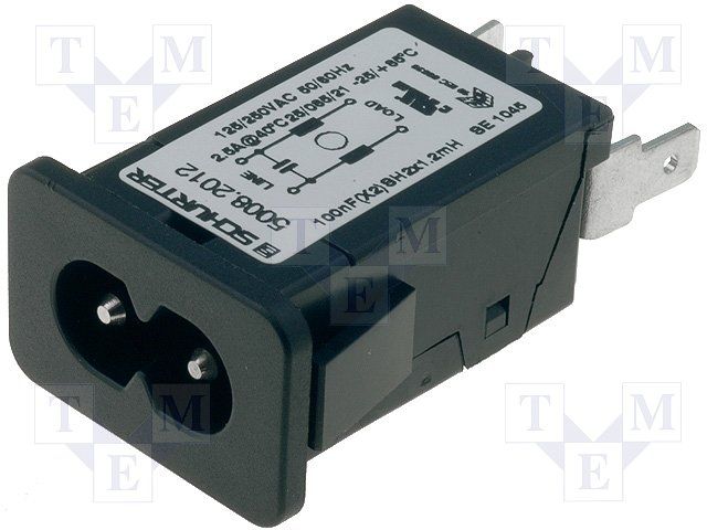 Filtered Power Entry Module, 2.5A, 250VAC, 2 Pos, ST