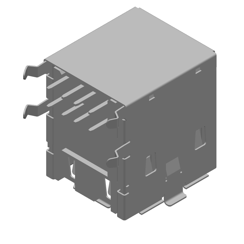 Conn USB 2.0 Type A RCP 8 POS 2mm/2.5mm Solder RA Thru-Hole 8 Terminal 2 Port Tray