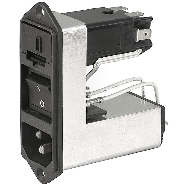 Filtered Power Entry Module, 1A, 250VAC, 3 Pos, 1 Port, ST