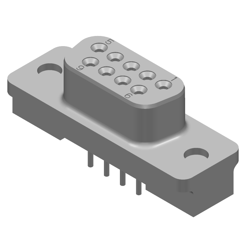 9 Pin D-Sub Connector, Female, Vertical, Through Hole, Gold/Tin Plated