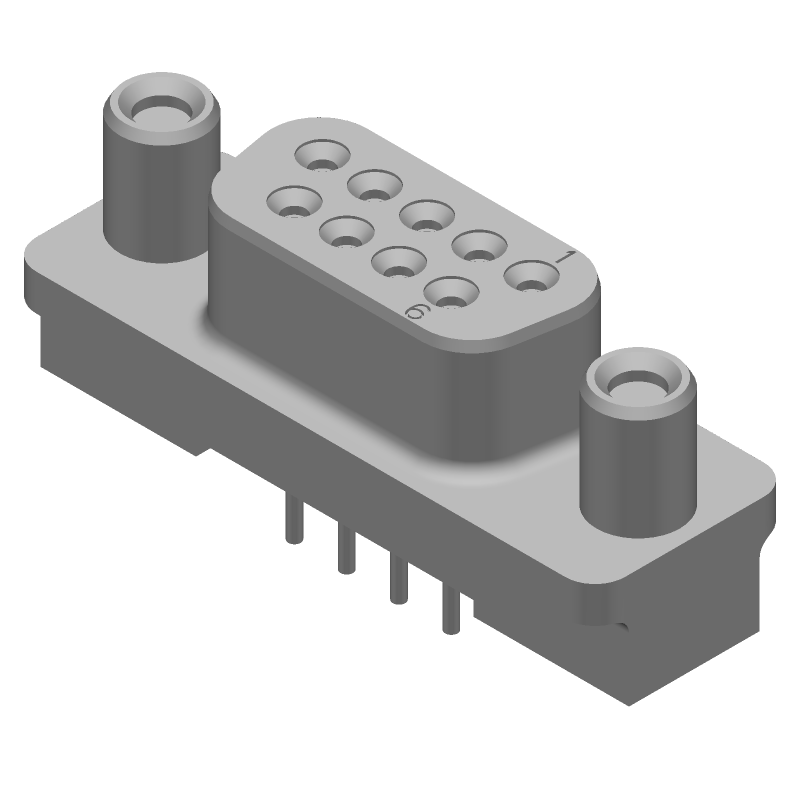 9-Pin Female D-Sub Connector, Straight, Through Hole, Gold/Tin/Lead Plating