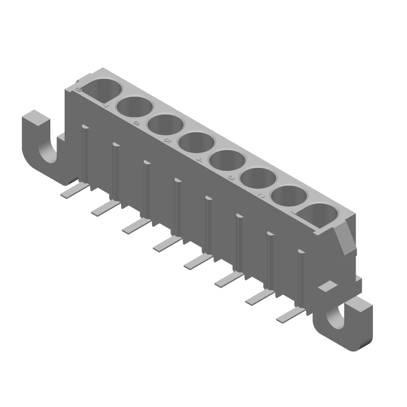 8 Pos Power Connector, 19A, 600V, 6.35mm Pitch, Solder RA, Female Socket