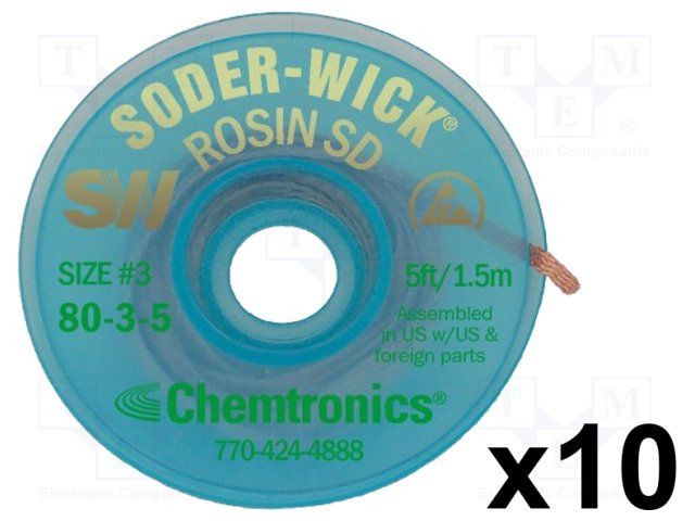 CHEMTRONICS         SW18035            DESOLDERING BRAID, 1.9MM, PK10