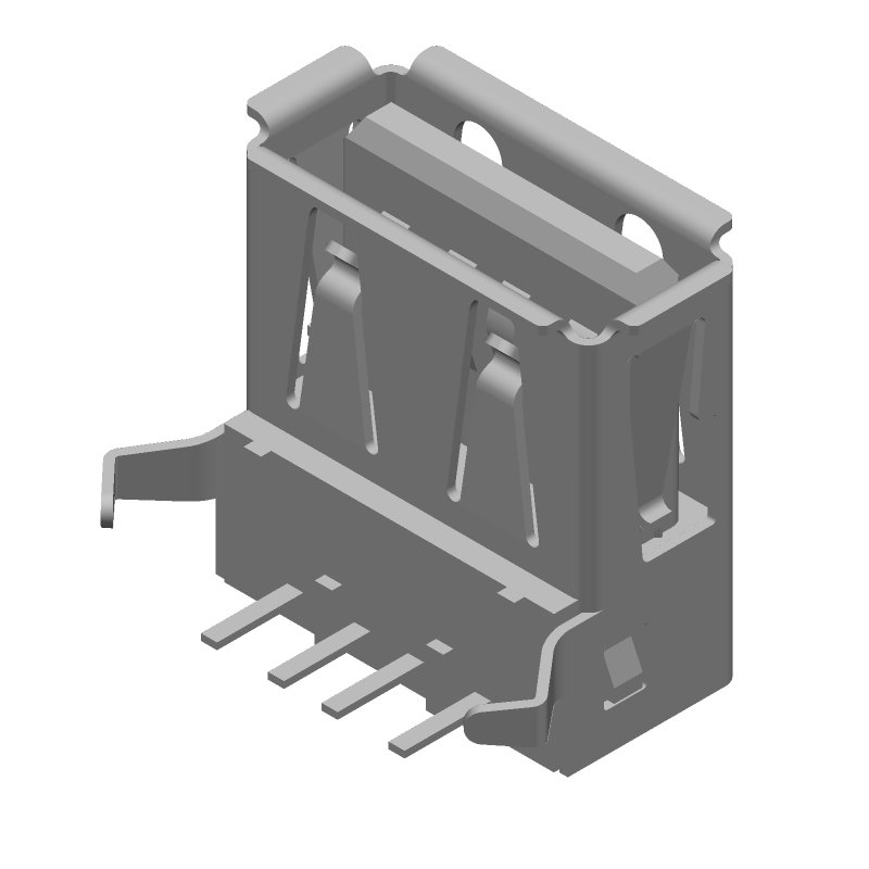USB A R/A RCPT, 4 Pos, Shielded, Gold Plated
