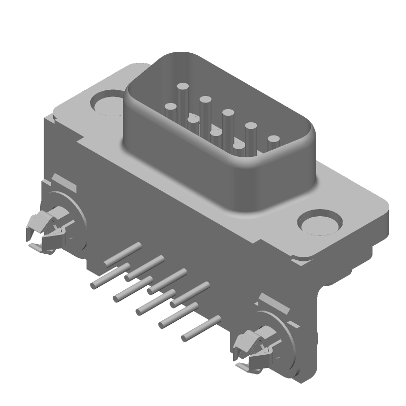 9 Pos D-Sub RA Plug, 6A, Gold/Tin, Through Hole, 125V