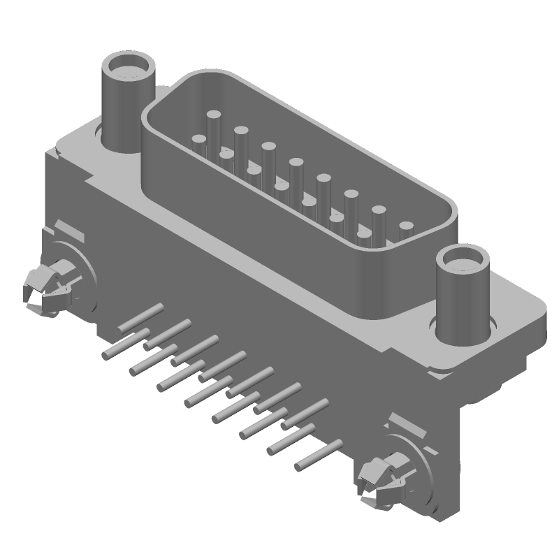 15 Pos Male D-Sub RA Connector, Tin/Gold Plated, Steel Shell