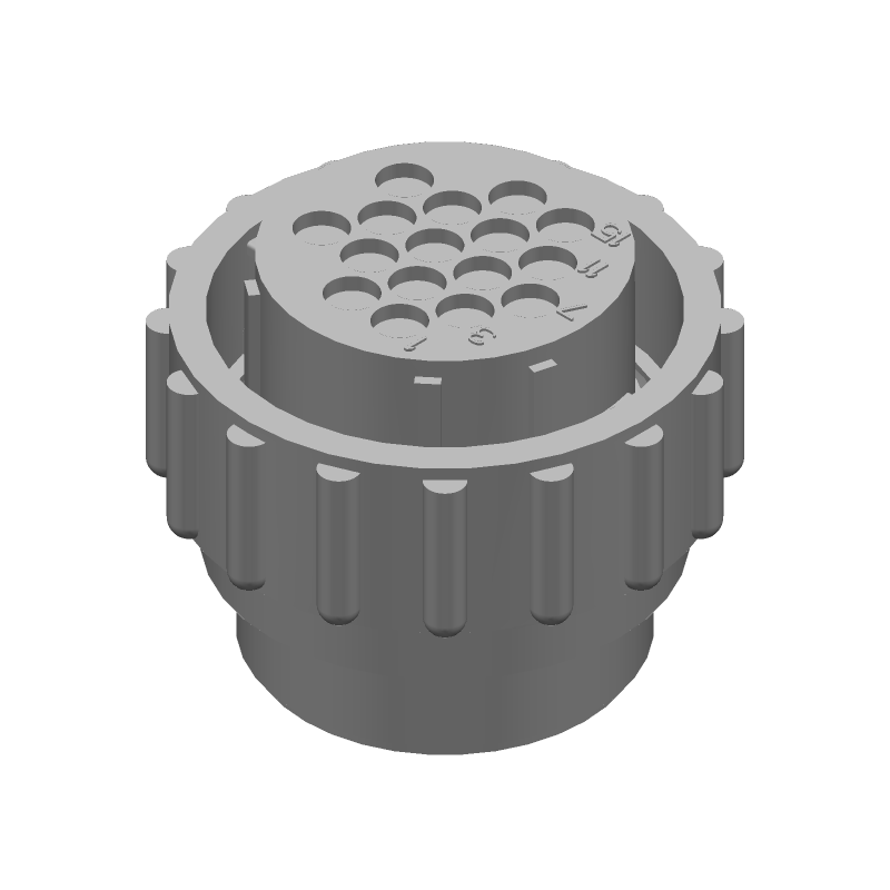 16 Pos Circular Crimp Female Connector, Black, Gold Plated