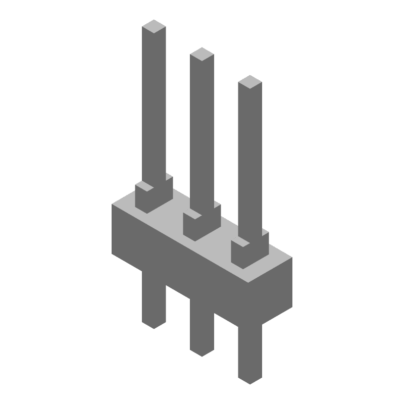 3A Gold Pin Header, 2.54mm Pitch, Straight, 3 Pos, Through Hole