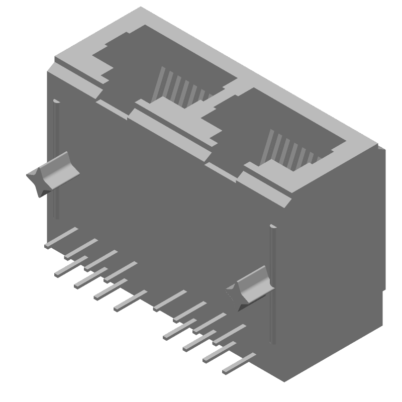 Modular Connector, 2 Port, 8 Pos, Right Angle, Female, Unshielded