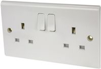 Deta Glacier White 2 Gang Urea Formaldehyde Switched Electrical Socket, Type G - British, 13A, Flush Mount, IP2X