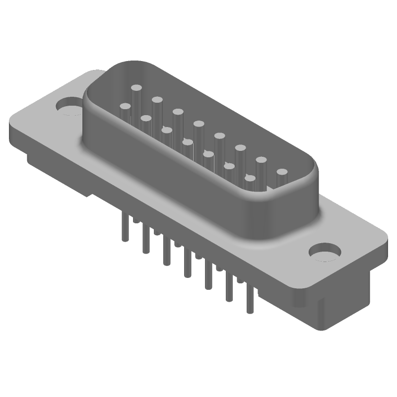 15 Pos D-Sub Connector, Male, Straight, Through Hole, Gold/Tin
