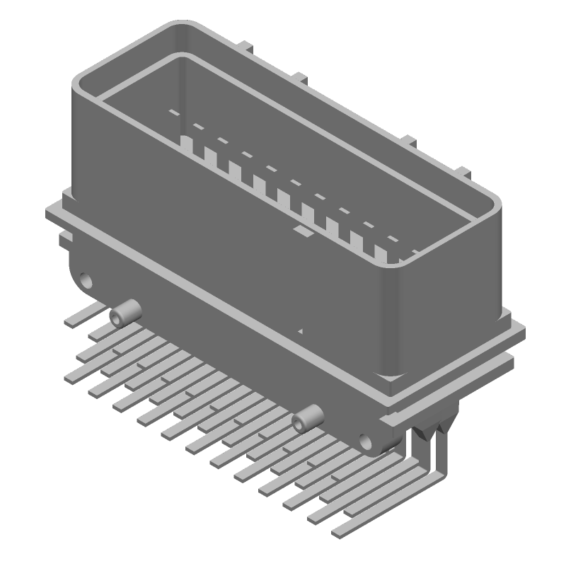 36 Pos 3 Row Rectangular Header, Right Angle, 10A, Gold Brass