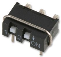 Switch DIP OFF ON SPST 2 Recessed Slide 0.01A 5VDC PC Pins 500Cycles Thru-Hole