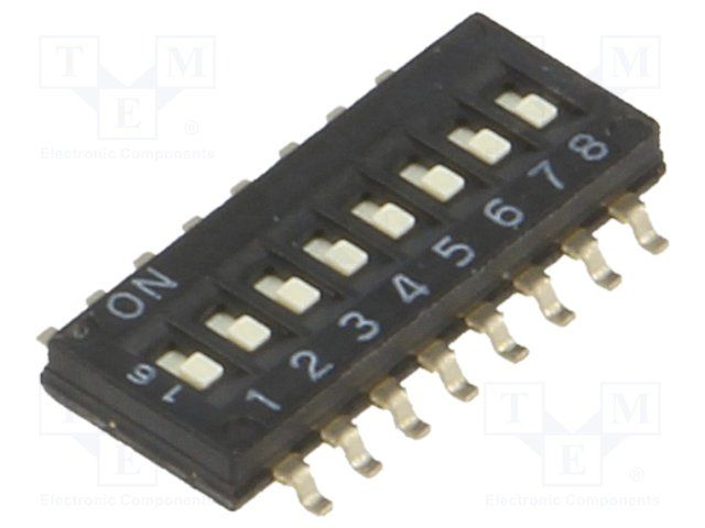 8-Pos SPST Slide DIP Switch, SMD, 25mA, 24VDC