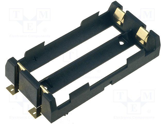 2x 18650 Battery Holder, Nylon, SMD/SMT, Gold Contacts