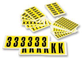 LABEL, 0-9, YELLOW, 21X38MM, 12XEACH; Label Type:Self Adhesive; Label Dimensions:21mm x 38mm; Label Material:Vinyl; Label Colour:Black on Yellow; Pack Quantity:10; Product Range:-; Colour:Yellow; External Length / Height:38mm; External Width:21mm; Height:38mm; Label Size:21 x 38mm; Legend:0-9; Legend Colour:Black; Material:Vinyl; SVHC:No SVHC (17-Dec-2015)