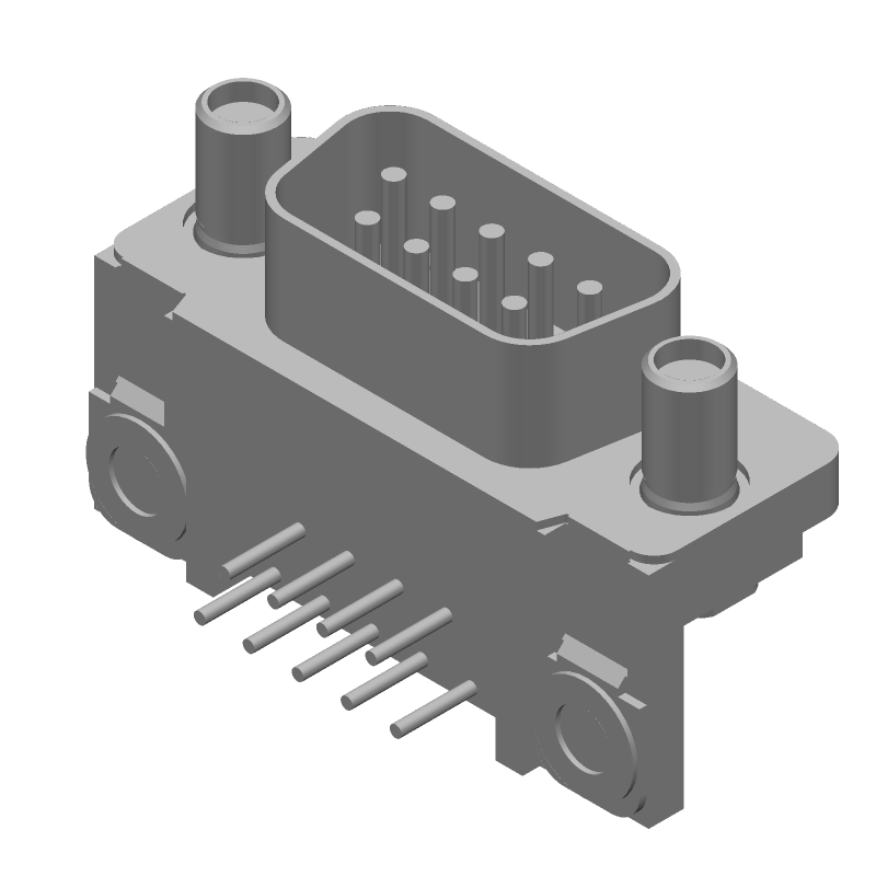 9 Pos D-Sub RA Plug, Male, Solder, Metal Shell, Gold/Tin Contacts