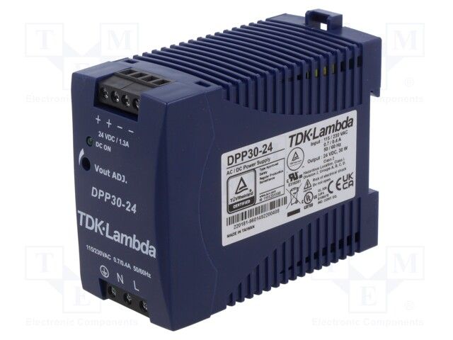 30W 24V DC/DC Converter, 1.3A, 85-264VAC Input, Board Mount