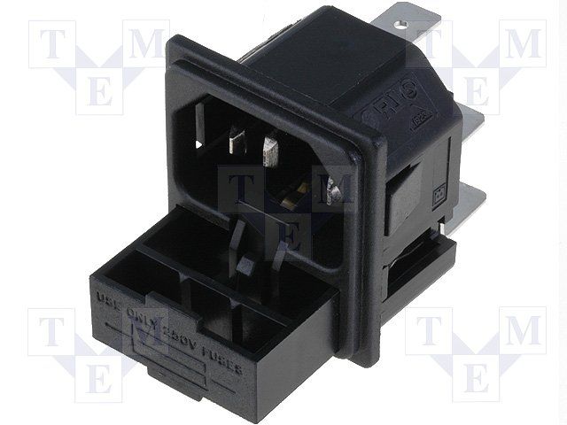 Mains Power Connector, 10A 250VAC, Male, Solder, 3 Pos