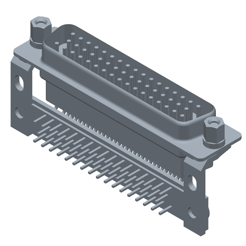 50 Pos D-Sub RA Connector, Male, Gold/Tin, 6A, 125V