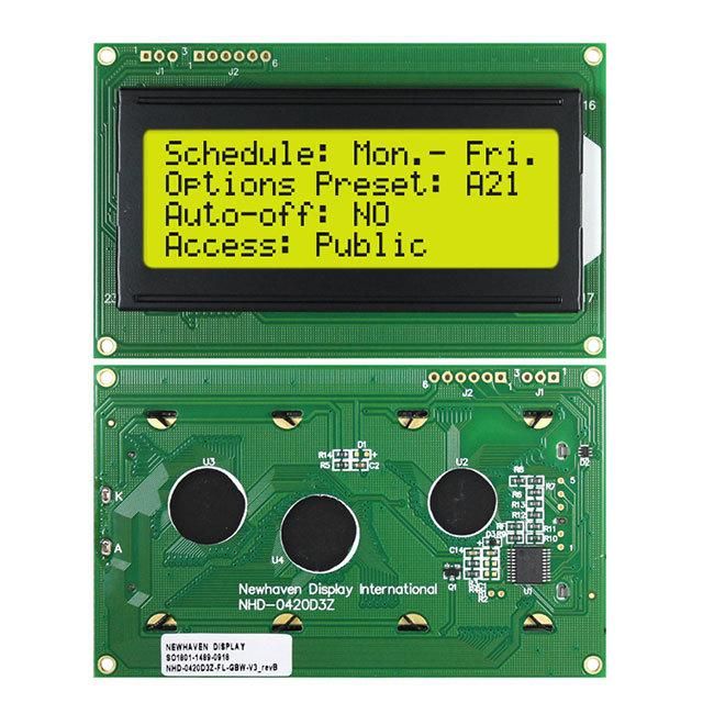 STN Transflective LCD Module, 4x20 Char, Green, LED Backlight, I2C/SPI/RS-232