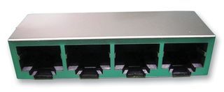 RJ45 Connector, 32 Pos, 4 Port, Shielded, RA, Thru-Hole, Solder