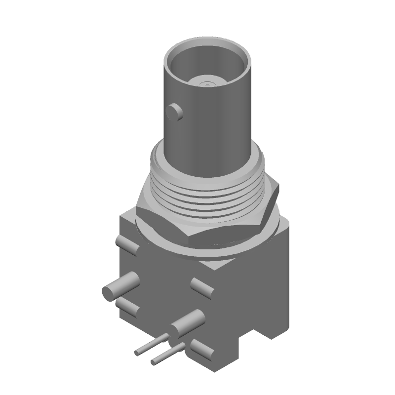 BNC RF Connector, 50 Ohm, Right Angle, Solder, Thru-Hole, Gold