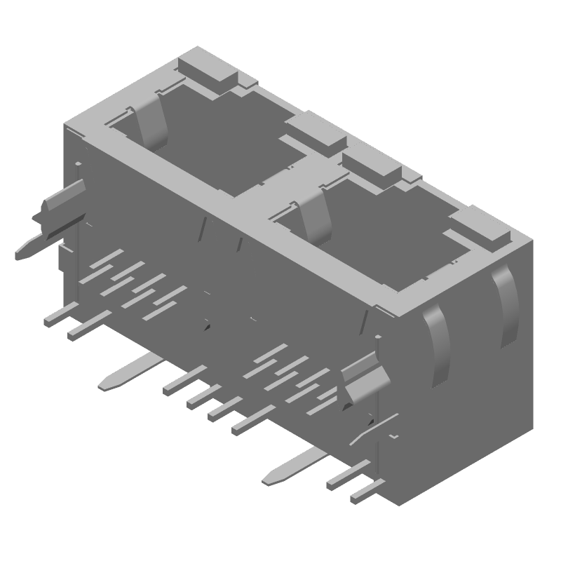 RJ11 Connector, 16 Pos, 2 Port, Shielded, Solder, RA, Thru-Hole