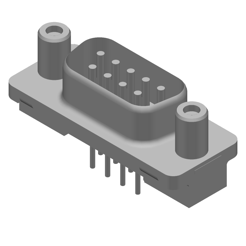9 Pos D-Sub Connector, Male, Signal, Straight, Solder, Metal Shell
