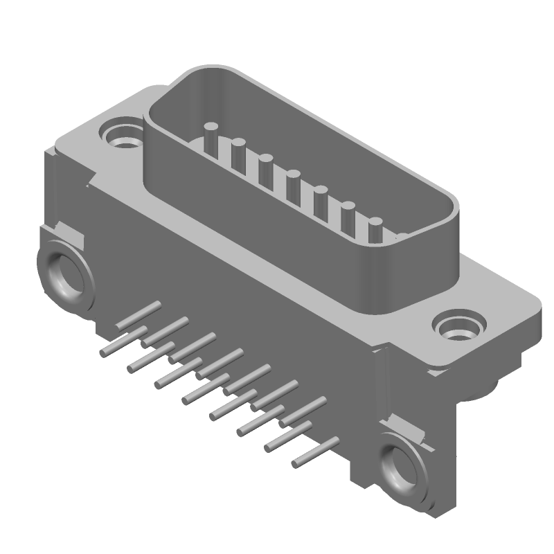 15 Pos Male D-Sub RA Connector, Gold/Tin Plated Brass Contacts, 125V