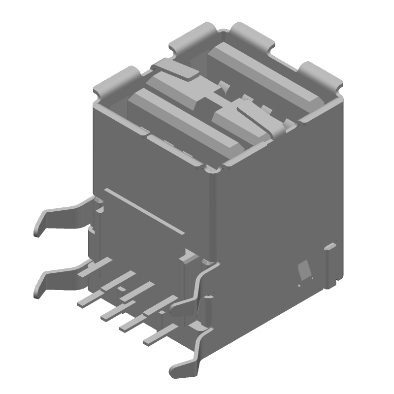 USB 2.0 Type A RCP 2 Port RA Thru-Hole 8 Pos Female Connector