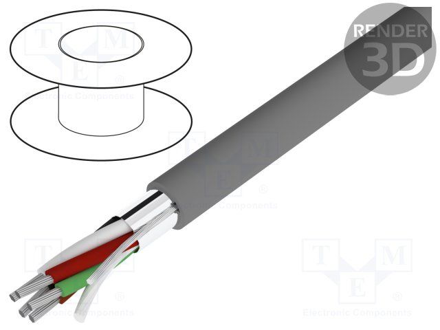 5 Core 22AWG Shielded Multi-Conductor Cable, 300V, PVC, Grey, 100ft