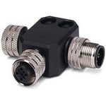 5-Pos Female Circular Connector Adapter, Tee, IP68, 4A, 60V, Black