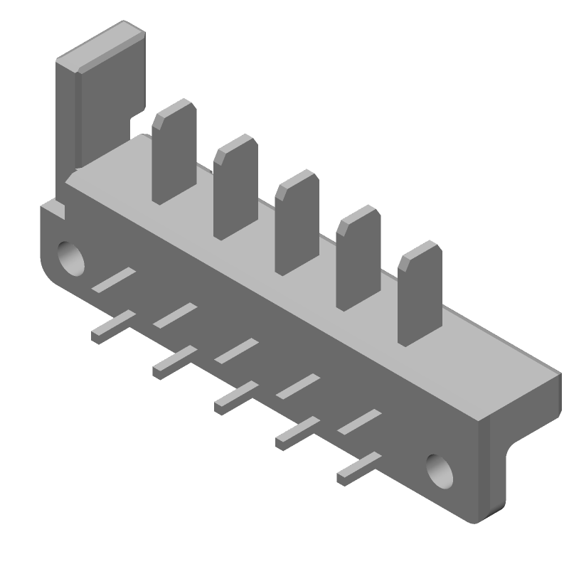 5-Pos Right Angle Battery Connector, 7A, 12V, Through Hole, Tin Brass