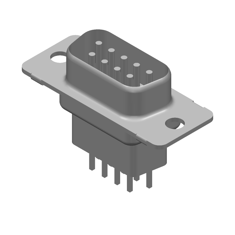 9 Pos Signal D-Sub Connector, Male, Straight, Solder, Gold/Tin Plated
