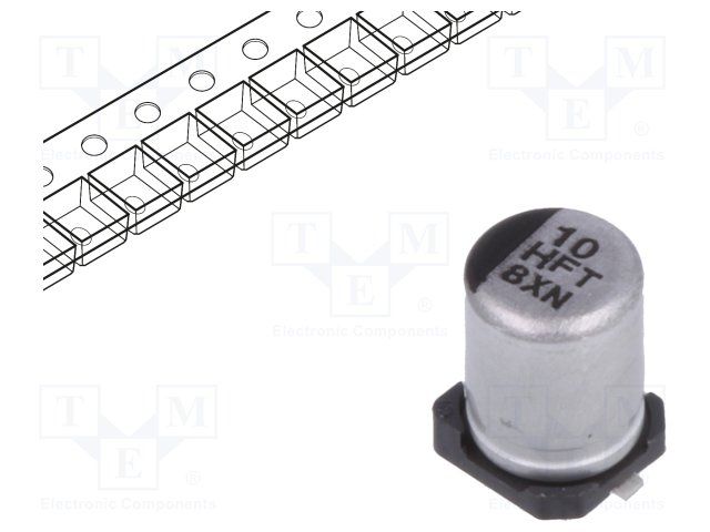 10uF 50V Aluminum Electrolytic Capacitor, Radial, SMD, 2.3R ESR