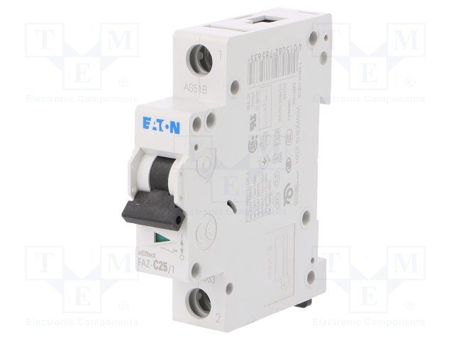 EATON MOELLER         FAZ-C25/1            Thermal Magnetic Circuit Breaker, 415 VAC, 48 VDC, 25 A, 1 Pole, DIN Rail