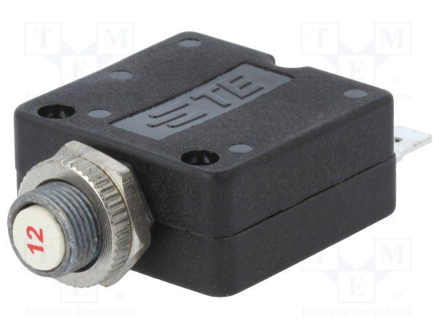 12A 250V Thermal Circuit Breaker, 1 Pole, Push Reset, Panel Mount