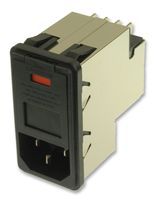 3-Pos 6A 250V AC Mains Power Connector, Shielded, Fuse, Male, Snap-in