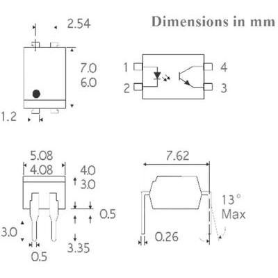 Transistor Output Optocoupler, 1-Element, 5300V Isolation, PLASTIC, DIP-4