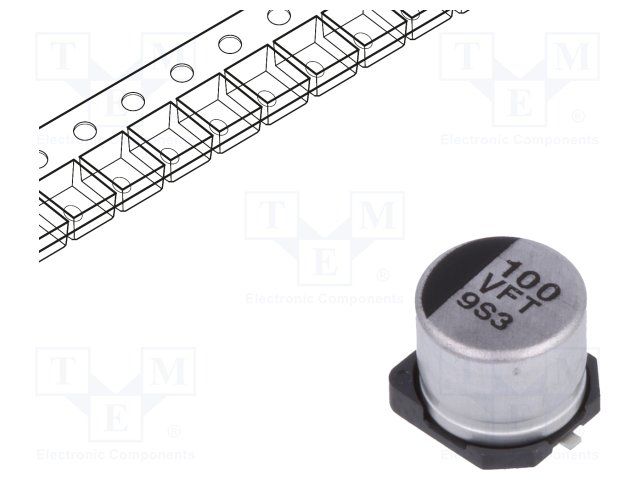 100uF 35V 20% Aluminum Electrolytic Capacitor, 105°C, SMD