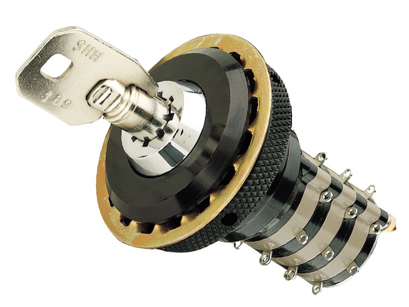 Keylock Switch, SP3T, Latched, 1A, 28VDC, Solder Terminal, Panel Mount-threaded, ROHS COMPLIANT