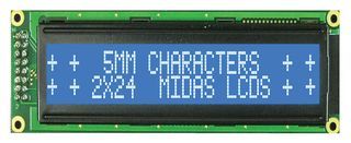 MIDAS   MC22405C6WK-BNMLW   Alphanumeric LCD, 24 x 2, White on Blue, 5 V, Parallel, English / Euro, Transmissive