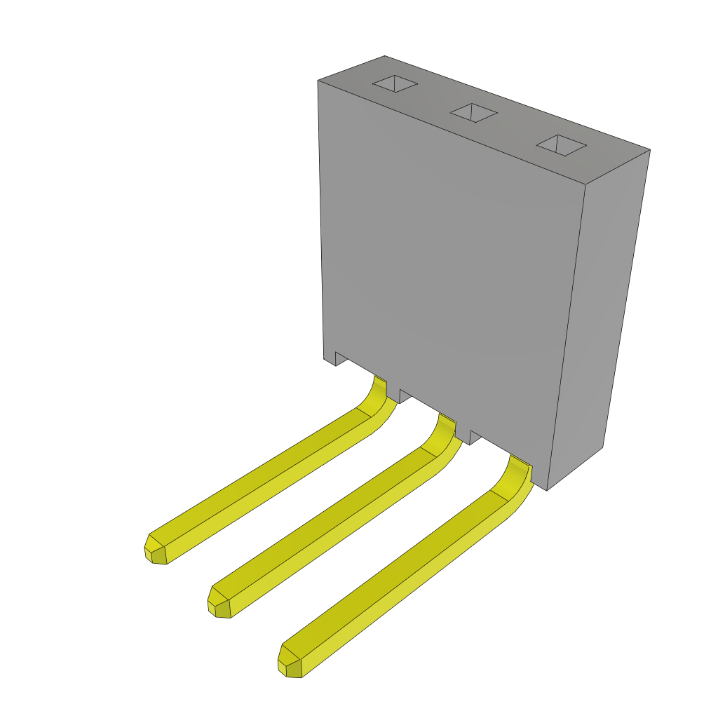 3 Pos 2.54mm Socket Strip, Gold, Solder RA, Thru-Hole
